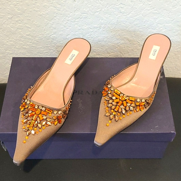 Prada | Shoes | Stunning Prada Satin Rhinestones Mules | Poshmark